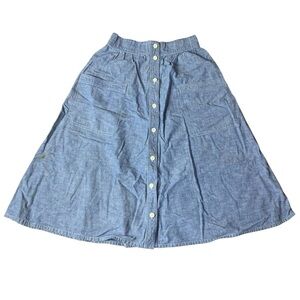 Vintage Ports International Chambray Button-Front Midi Skirt - Blue - Size 8